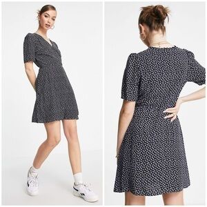 & OTHER STORIES Ditsy Floral Print Wrap Front Mini Dress In Black